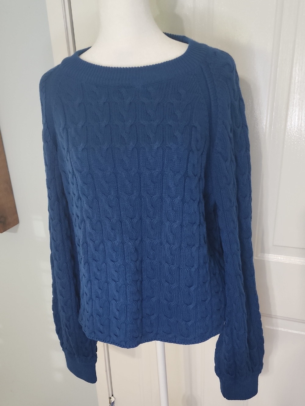J. Crew Women's Blue Cable-Knit Crewneck Sweater